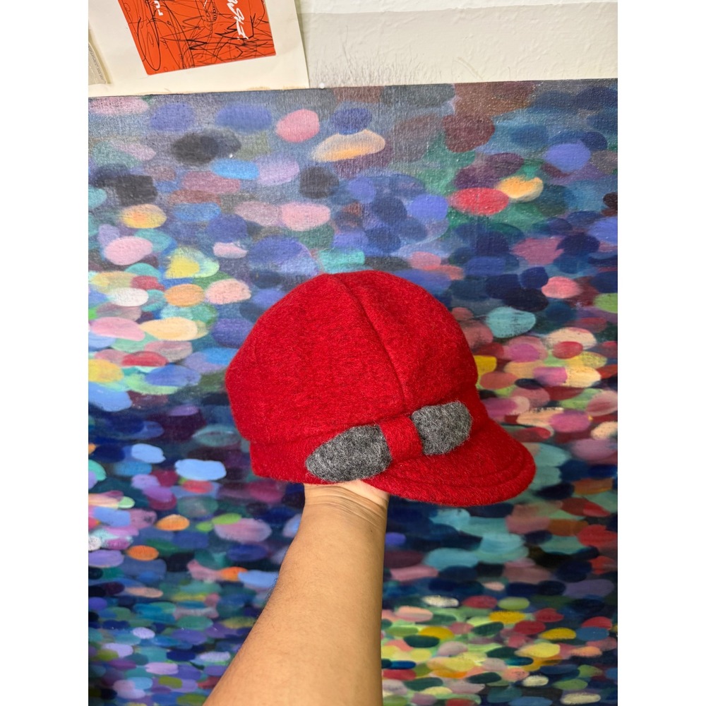 Bordoni Red Wool Blend Newsboy Cap Hat Grey Bow Made in Italy